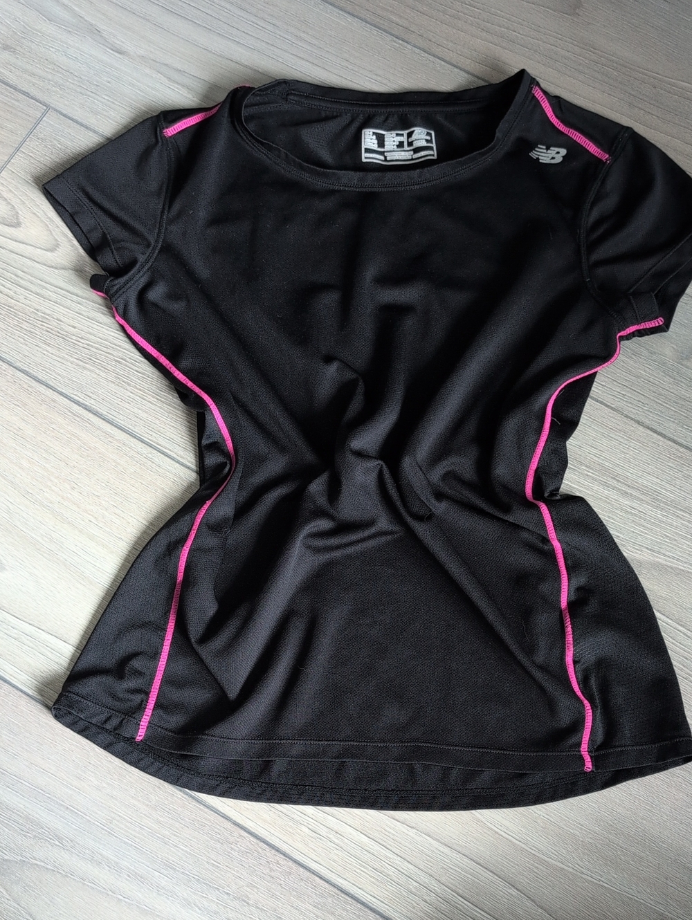 New Balance Black Short-Sleeve Athletic Tee with Pink Piping